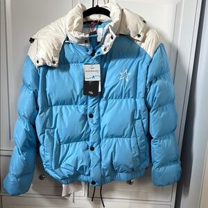 Perfect moment Blue and White Puffer Jacket wi